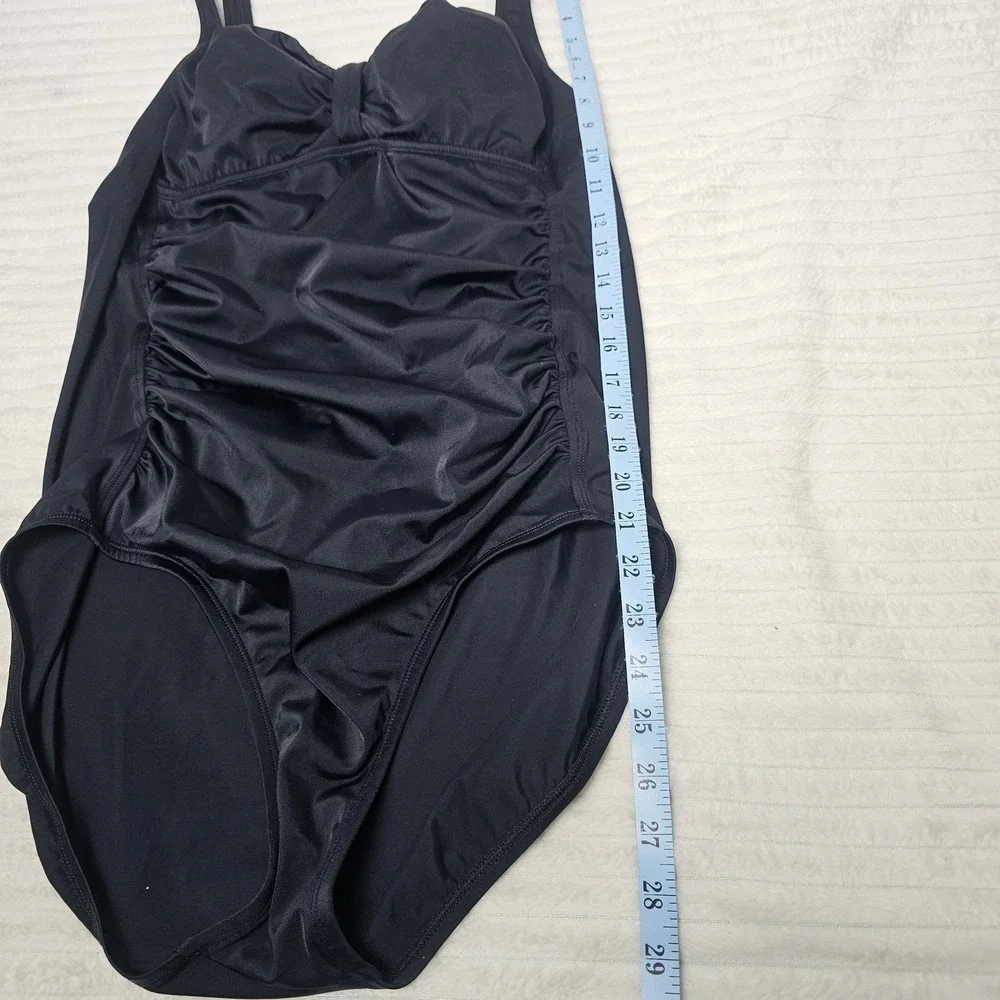 Speedo Retro Ruched Bow One Piece Swimsuit Women‎ 18 Black Classic Swim